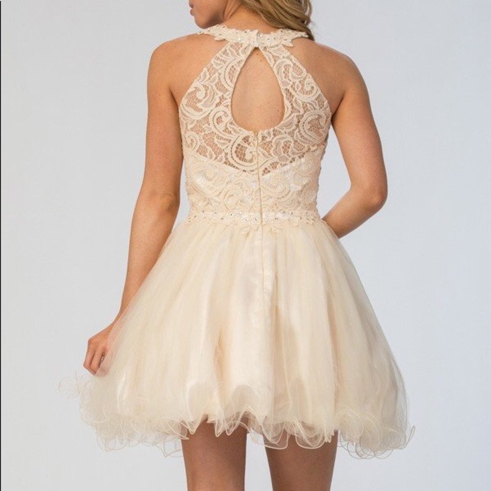 Champagne Two-Piece Homecoming Dress & Shoes